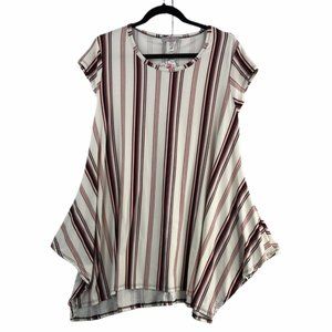 Womens Plus Top Shirt 1X Cream Red Black Stripe Buttery Soft USA Cap Sleeve NWT